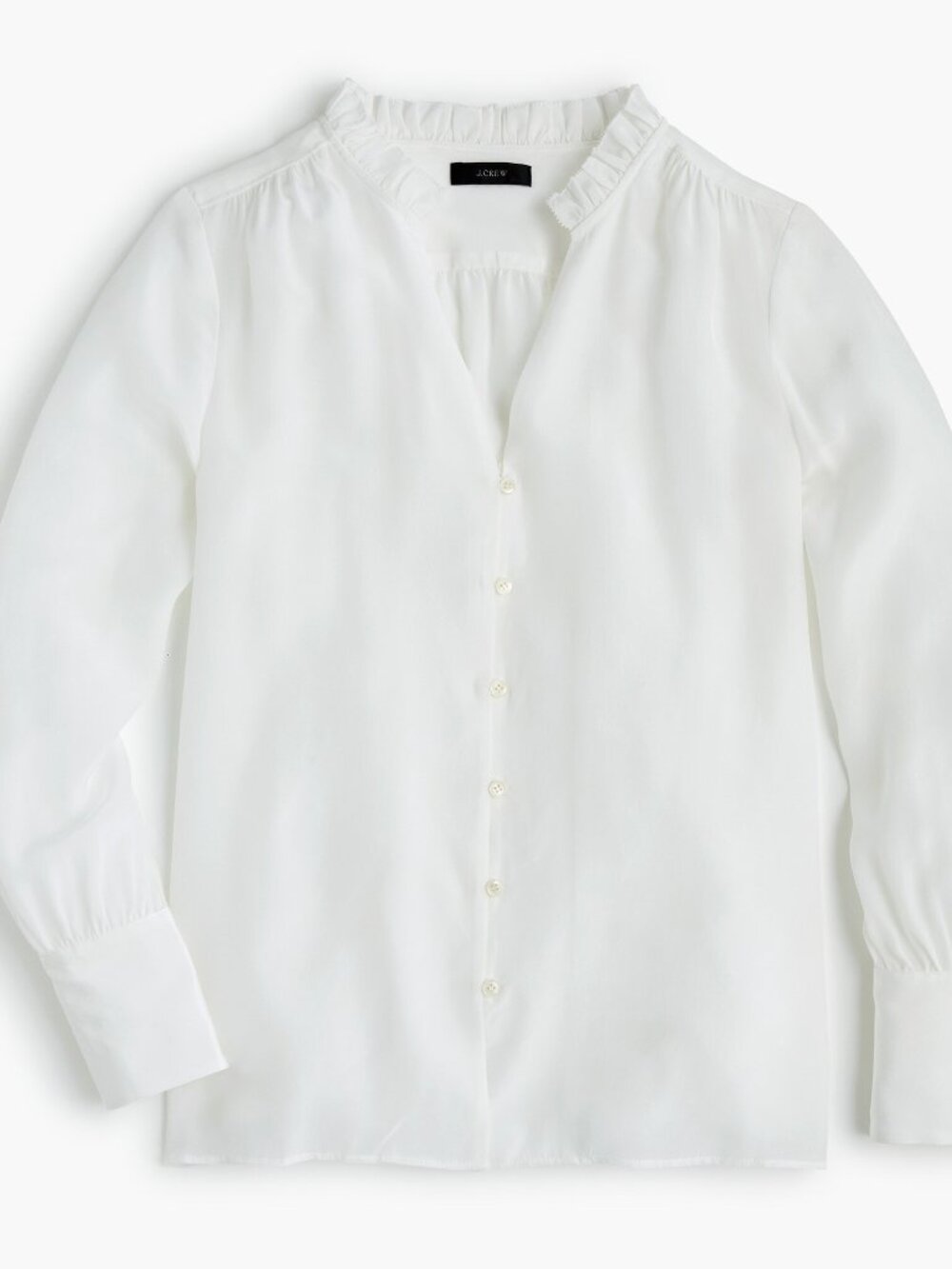 NWT J.Crew Petite Size Small SP White 100% Silk Ruffle Neck Button Front Top NEW